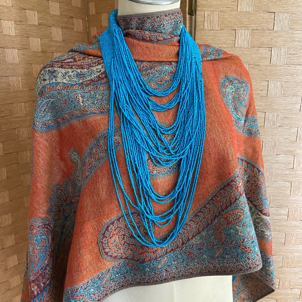 Turquoise Paisley Patterned Pashmina - Picture 2 of 6